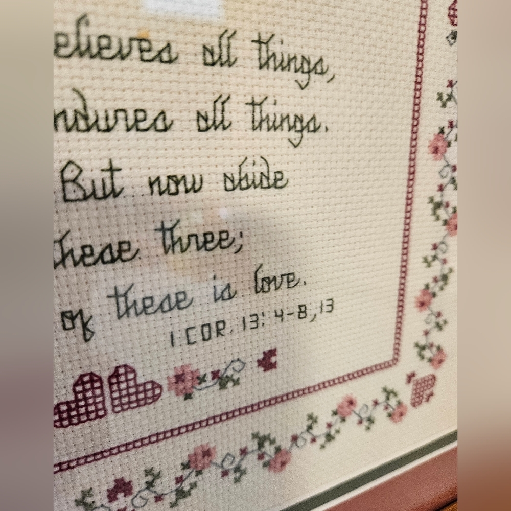 Vintage love is patient Corinthians needlepoint cross stitch - Picture 4 of 7